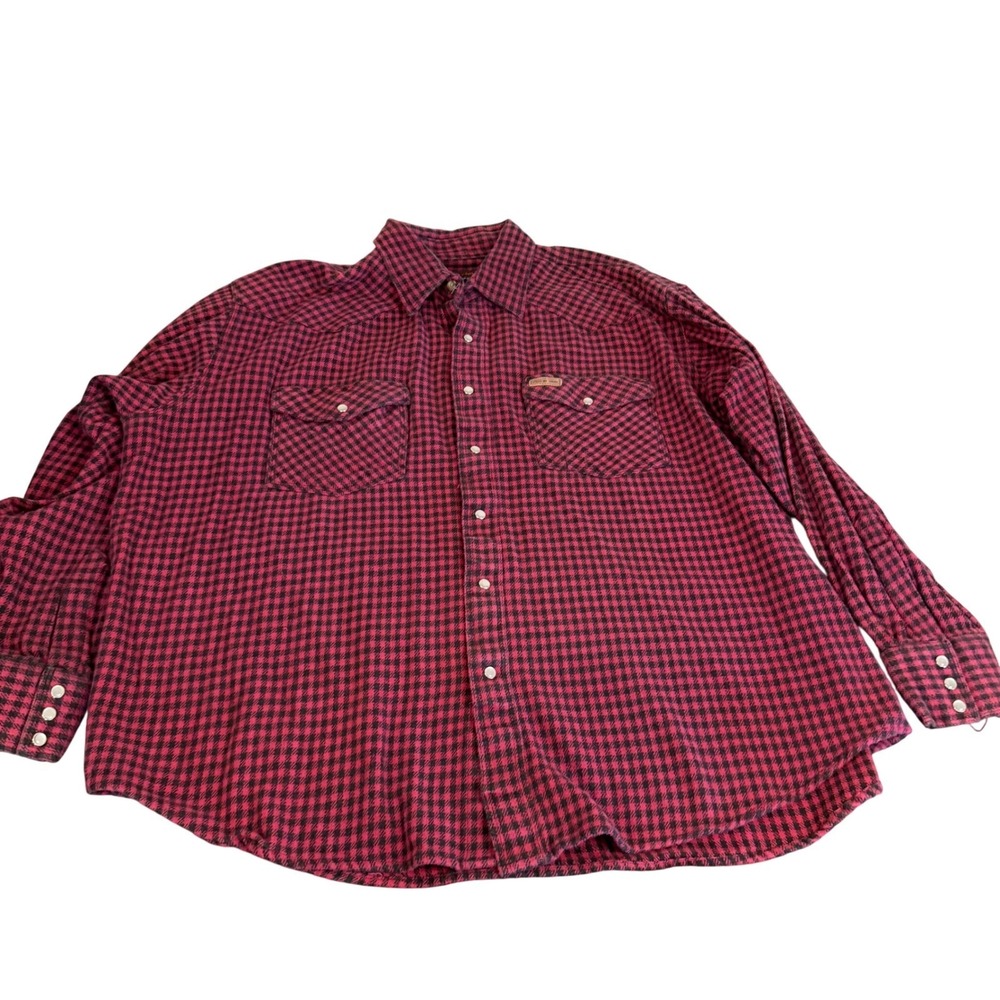FiveBrother Mens 2X Red Black Houndstooth Cotton Western Button Down Shirt L/S